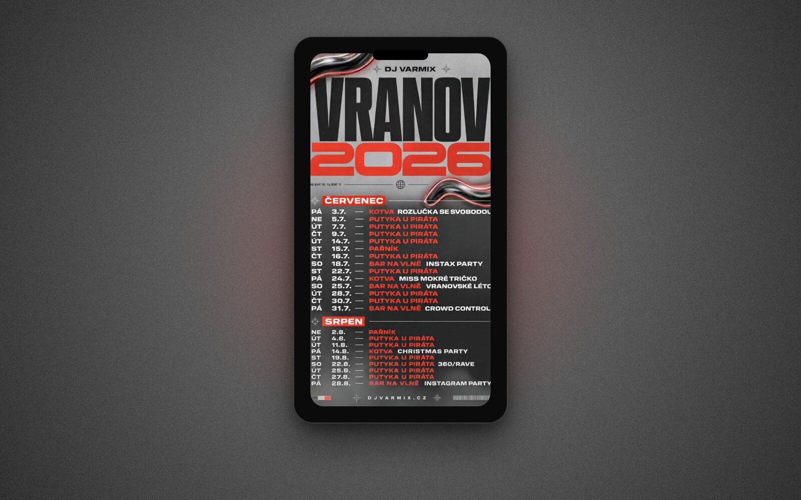 Plakát s programem léta Vranov 2026
