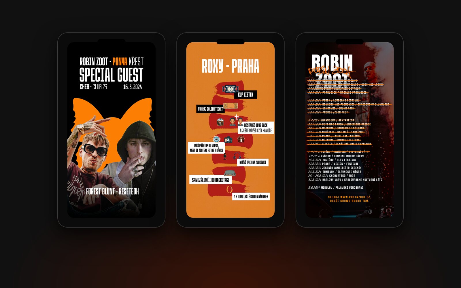 Stories Robin Zoot: special guest Cheb, Golden Ticket Roxy, seznam koncertů