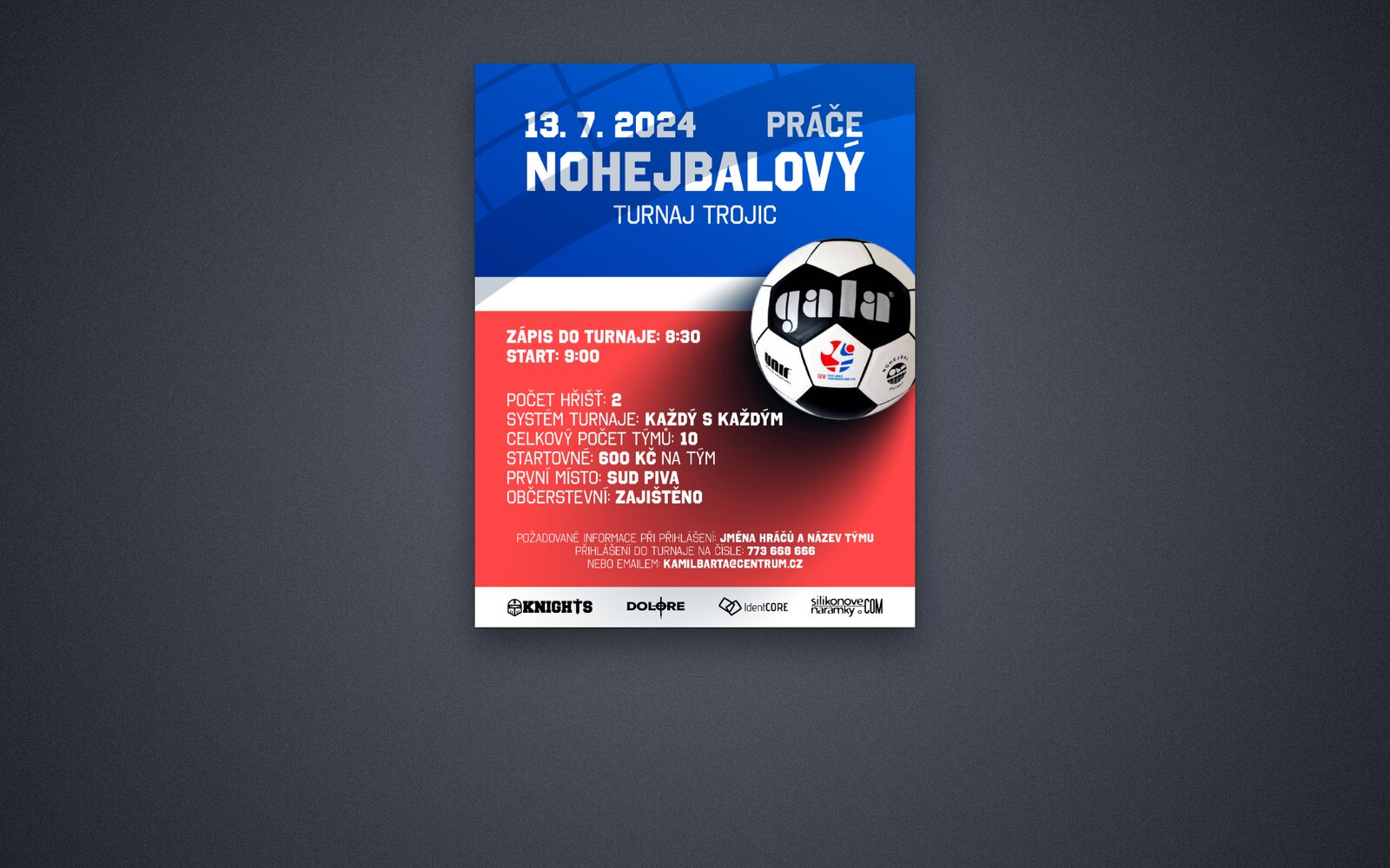 Plakát nohejbalového turnaje trojic v Práči